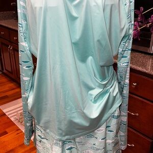 Elegant Green and White Swim Coverup with Flowing Design